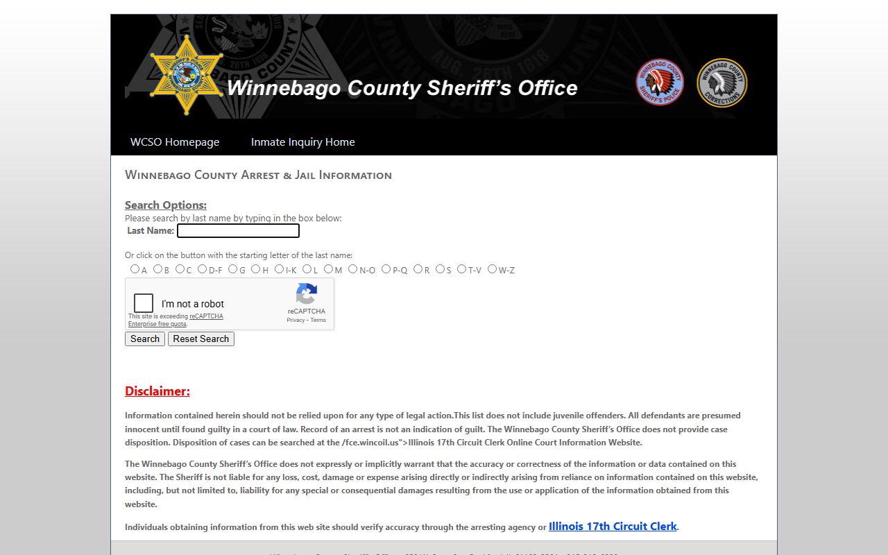 Rockford inmate population search through Winnebago County Sheriff