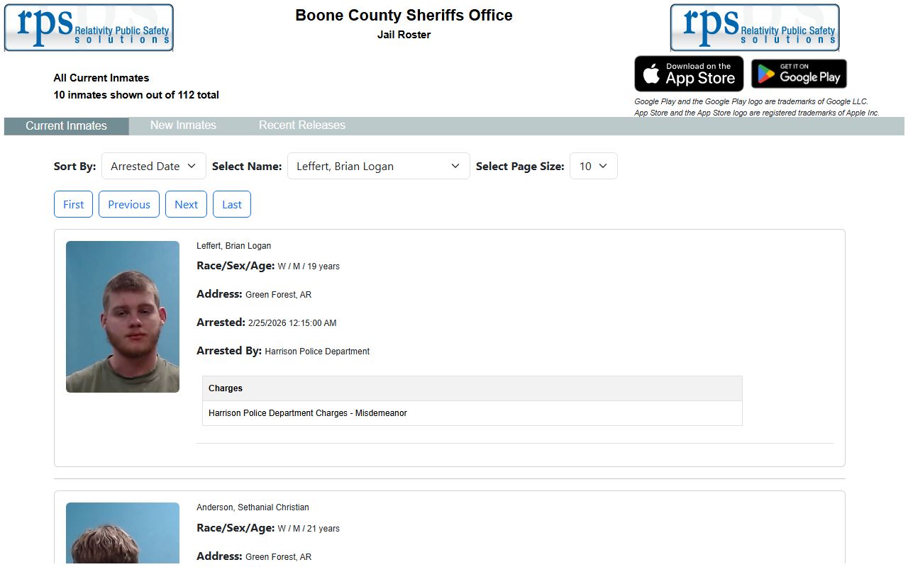 Boone County jail inmate roster for inmate population search