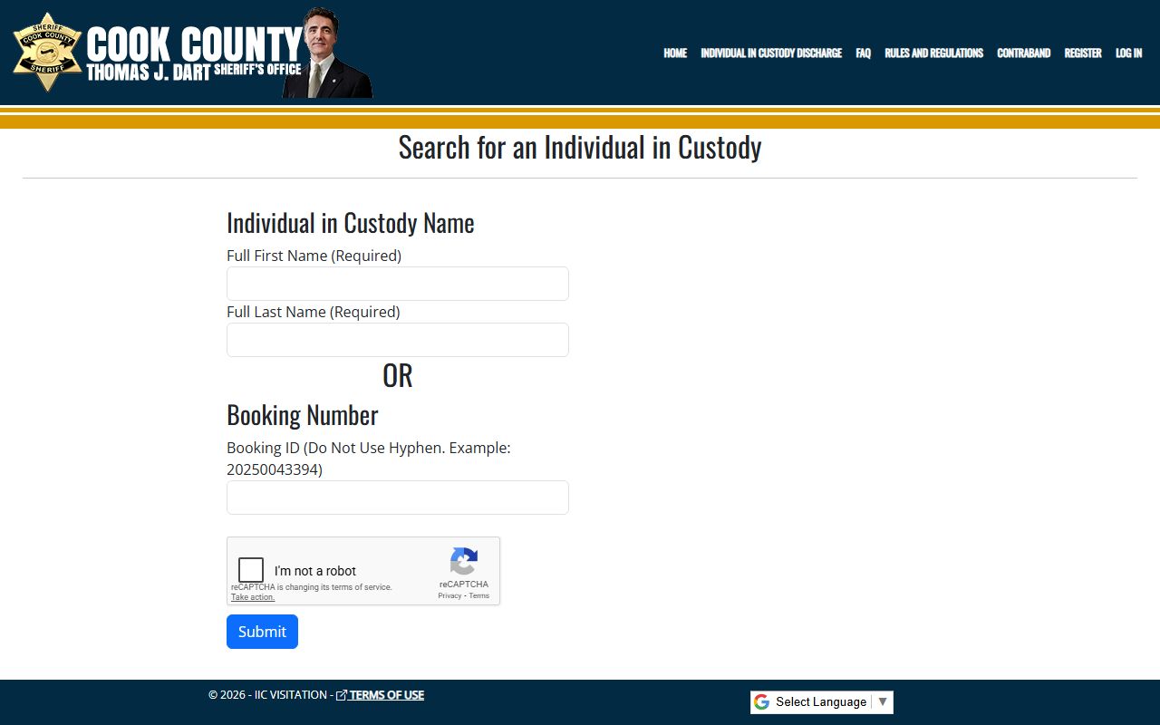 Cook County inmate population locator search tool
