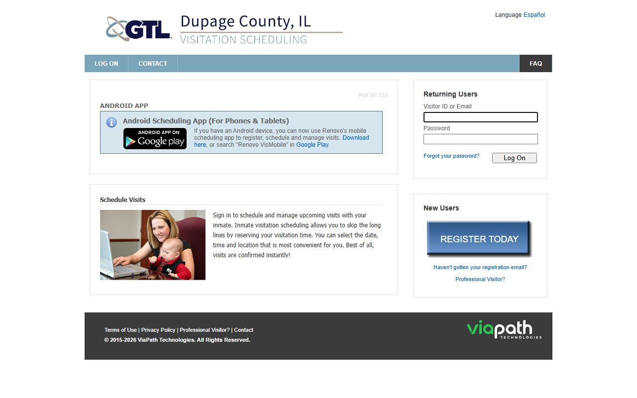 DuPage County inmate visitation registration portal