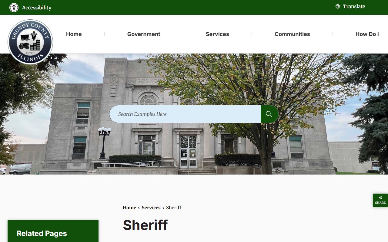 Grundy County Sheriff jail division page for inmate population records