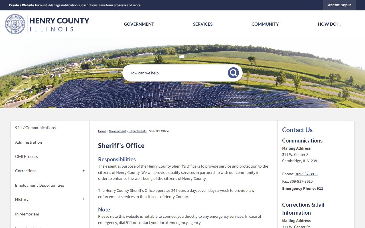 Henry County Sheriff office page for inmate population records