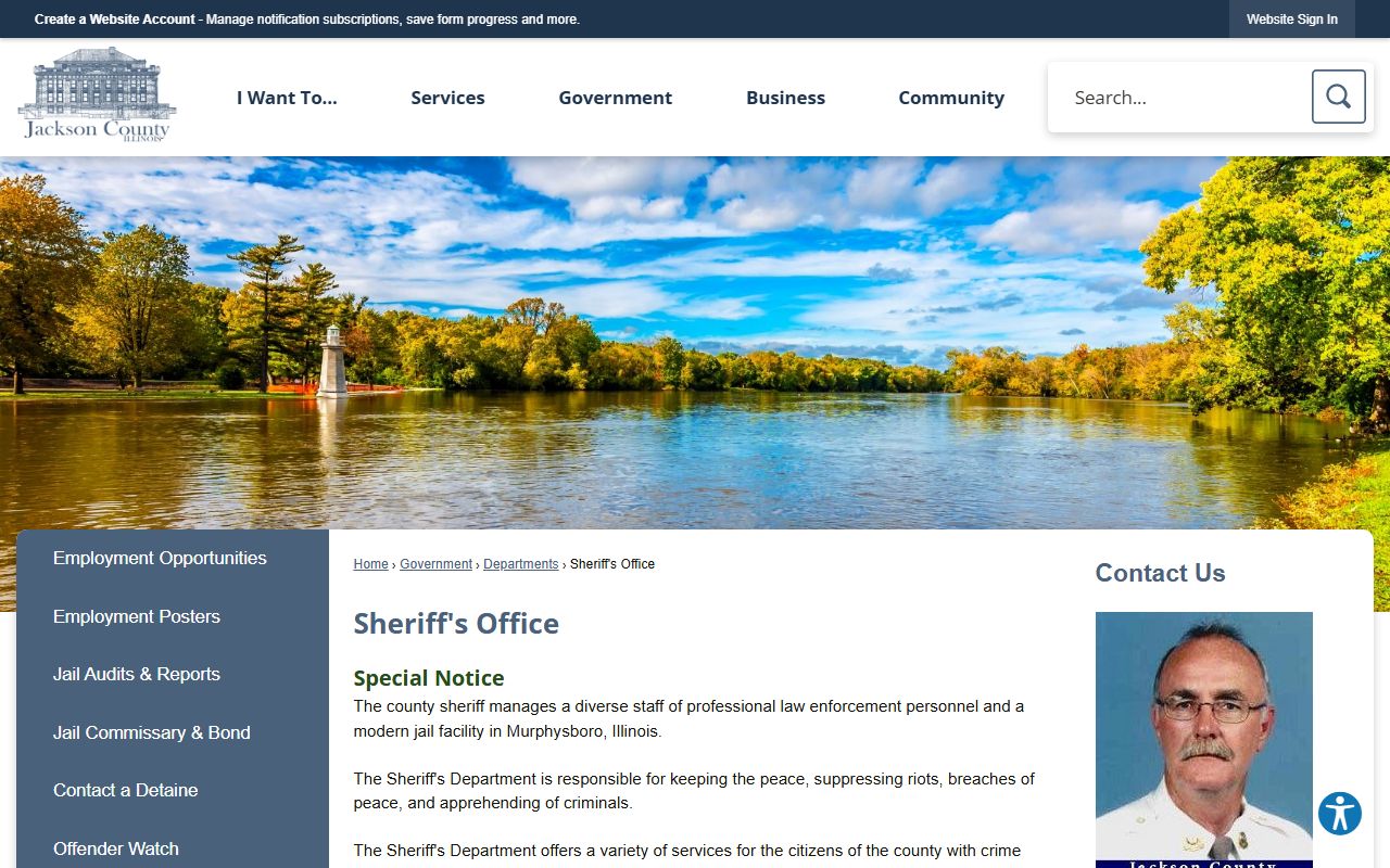 Jackson County Sheriff office page for inmate population information