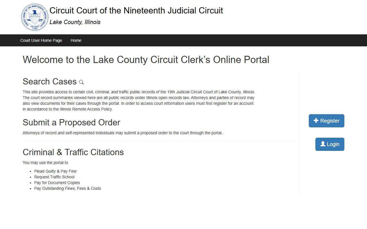 Lake County court records portal for inmate population case lookup