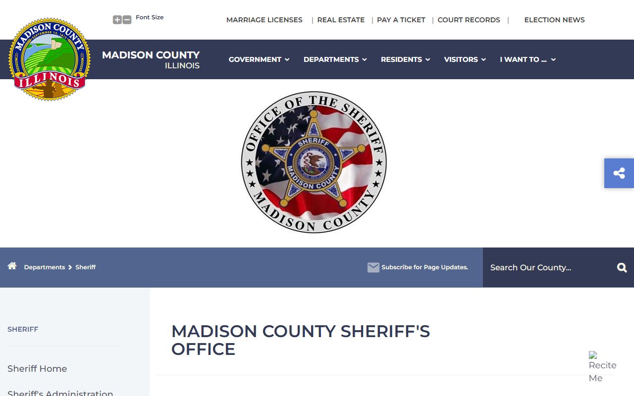 Madison County Sheriff page for inmate population records