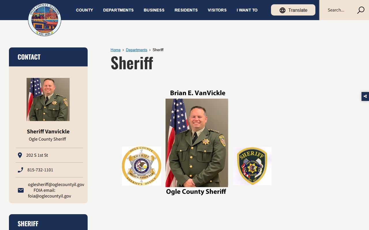 Ogle County Sheriff office page for inmate population lookup
