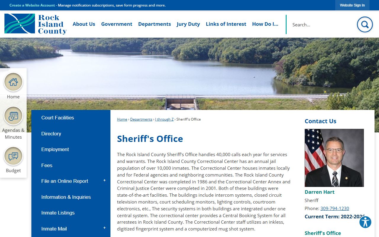 Rock Island County Sheriff office page for inmate population