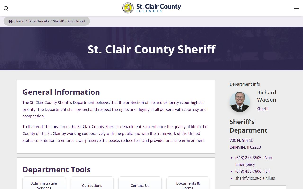 St. Clair County Sheriff department page for inmate population information