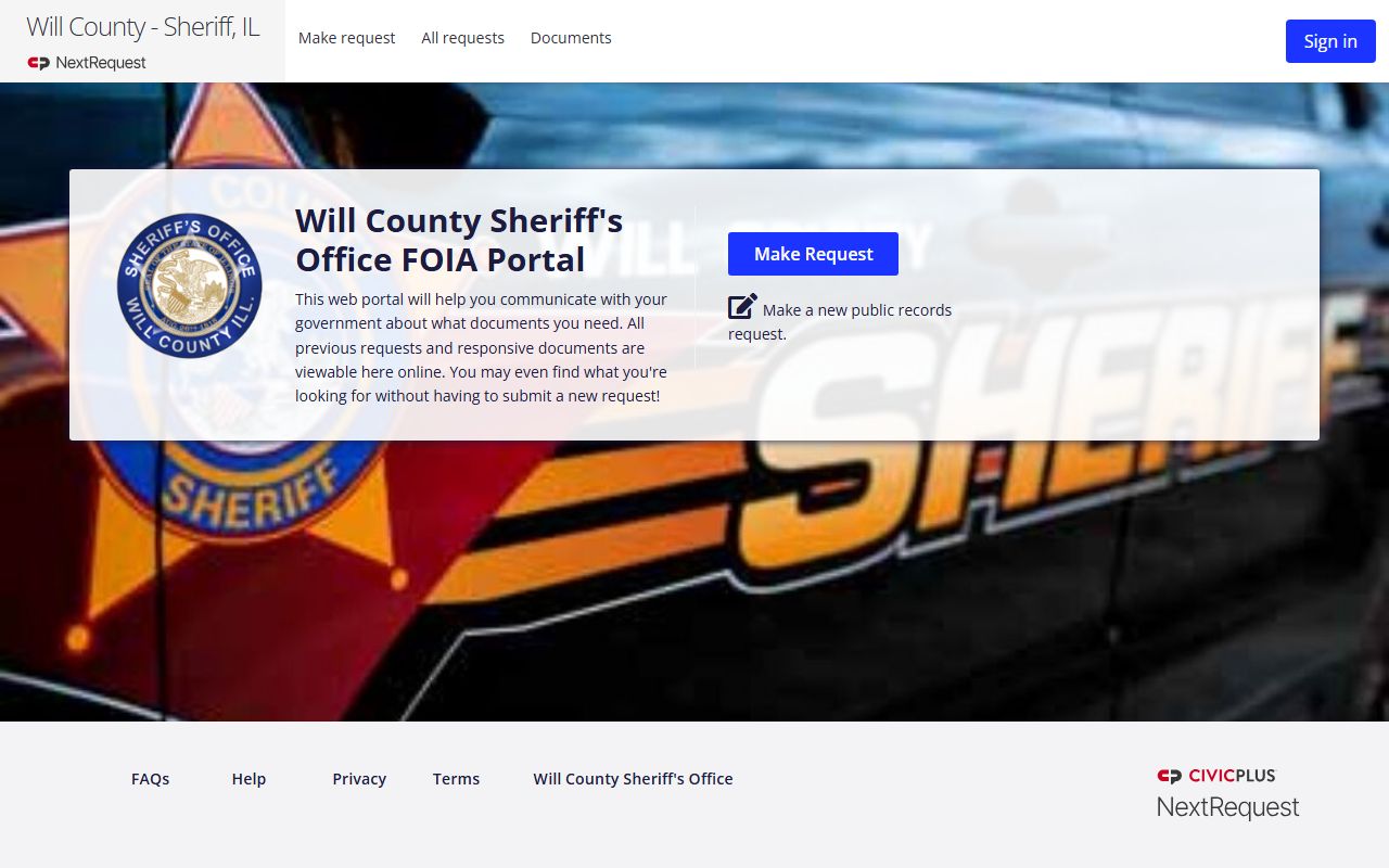 Will County FOIA portal for inmate population records requests