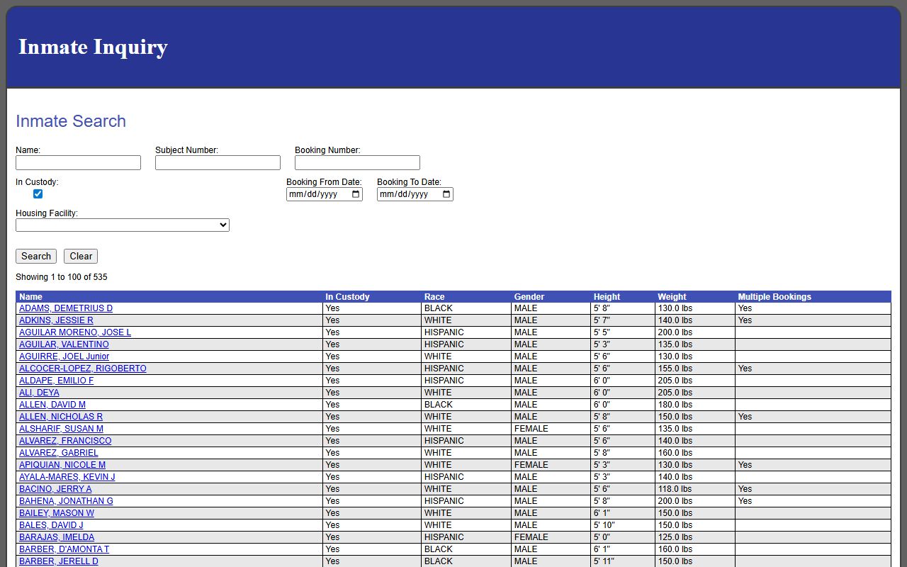 Will County inmate inquiry tool for inmate population search