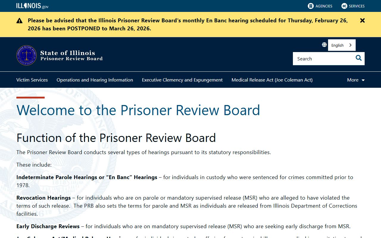 Illinois Prisoner Review Board inmate population hearings